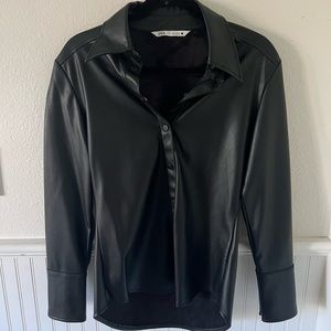 Zara Faux Leather Button-up Shirt